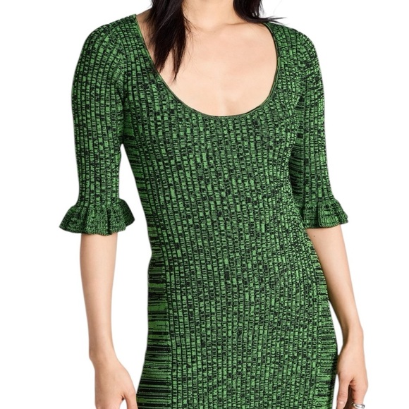 GANNI Kelly Green Melange Mini Dress - Picture 2 of 8